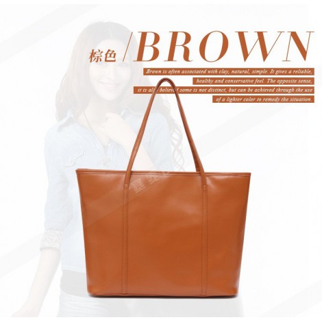 Genuine Leather Tote Bag Brown 75579