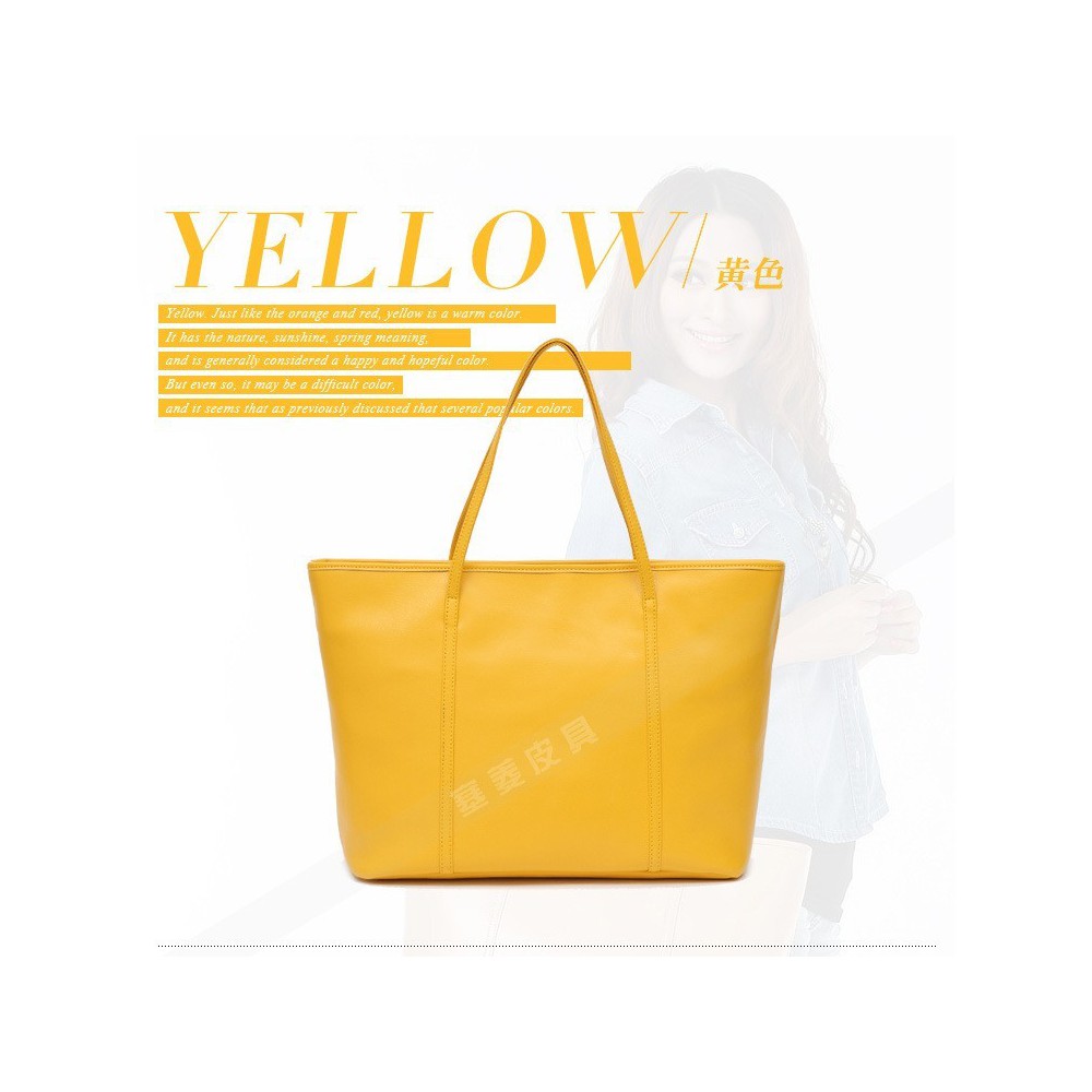 Genuine Leather Tote Bag Yellow 75579