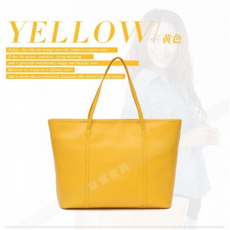 Genuine Leather Tote Bag Yellow 75579