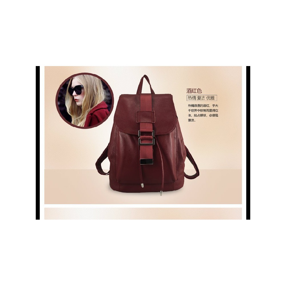 Genuine Leather Backpack Bag Dark Red 75598