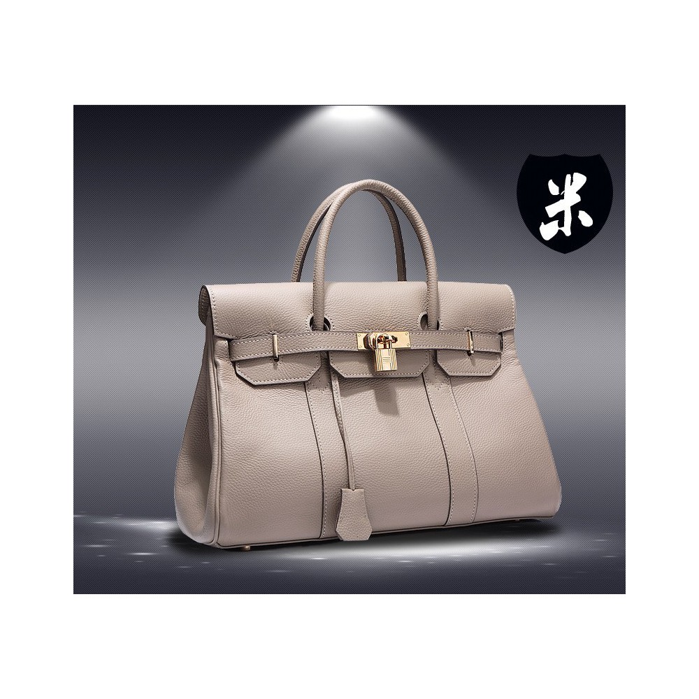 Sac à main cartable en cuir Beige 75702