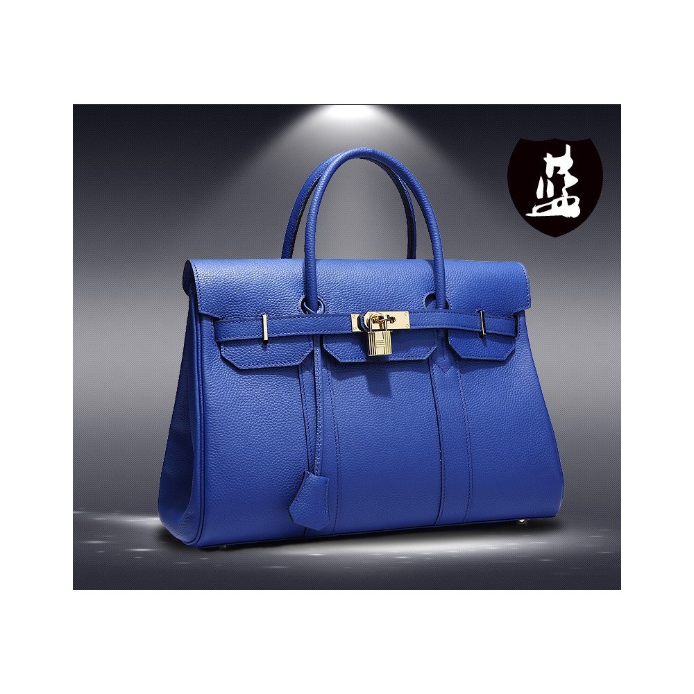 Genuine Leather Satchel Bag Blue 75598