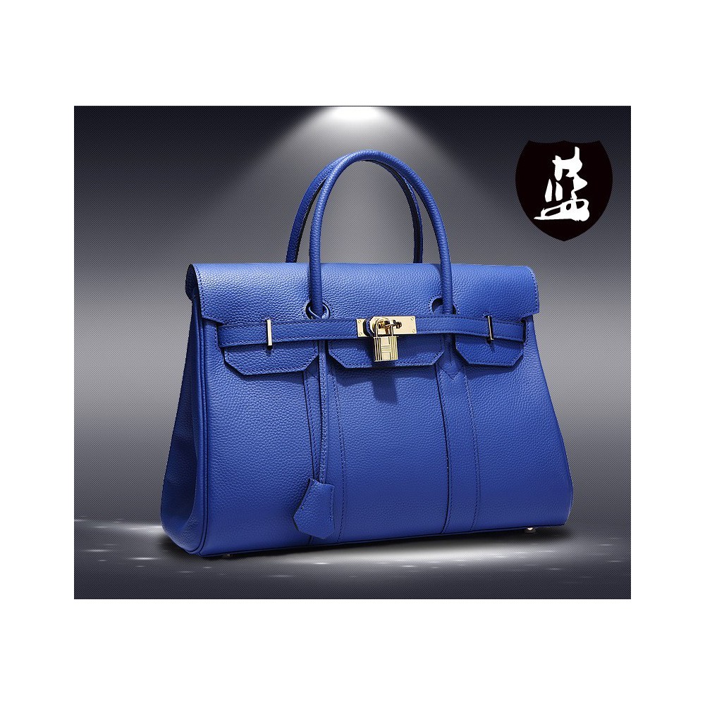 Sac à main cartable en cuir Bleu 75702