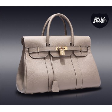 Genuine Leather Satchel Bag Beige 75598