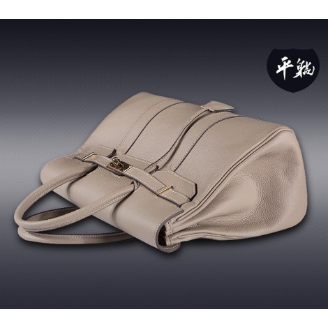 Genuine Leather Satchel Bag Beige 75598