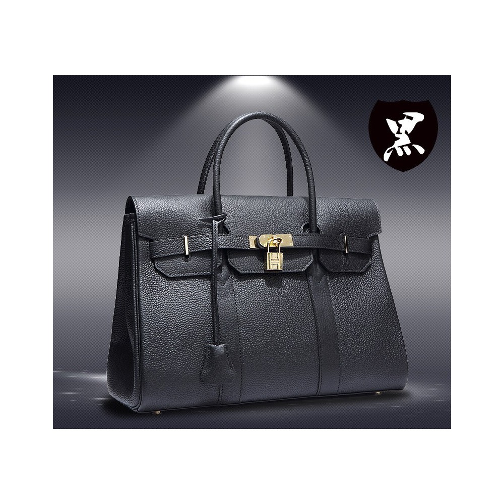 Genuine Leather Satchel Bag Black 75702