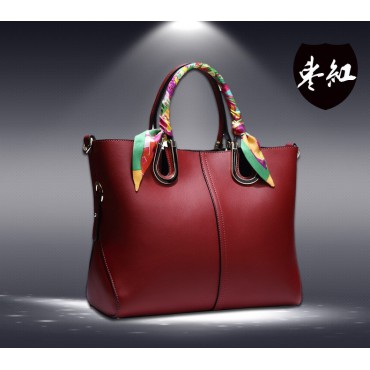 Genuine Leather Tote Bag Dark Red 75600