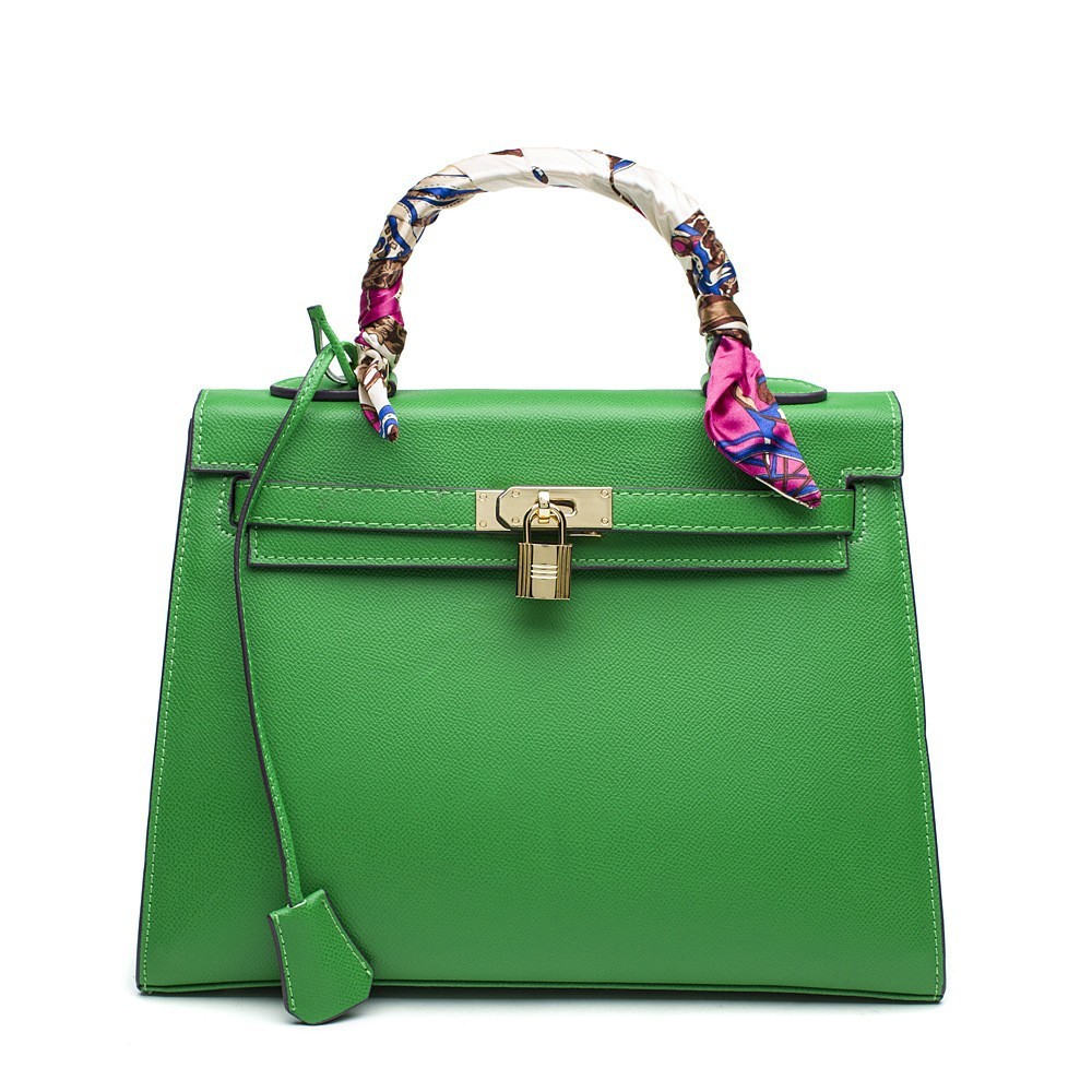 Rosaire « Capucine » Padlock Epsom Leather Top Handle Bag in Magenta Color  75165