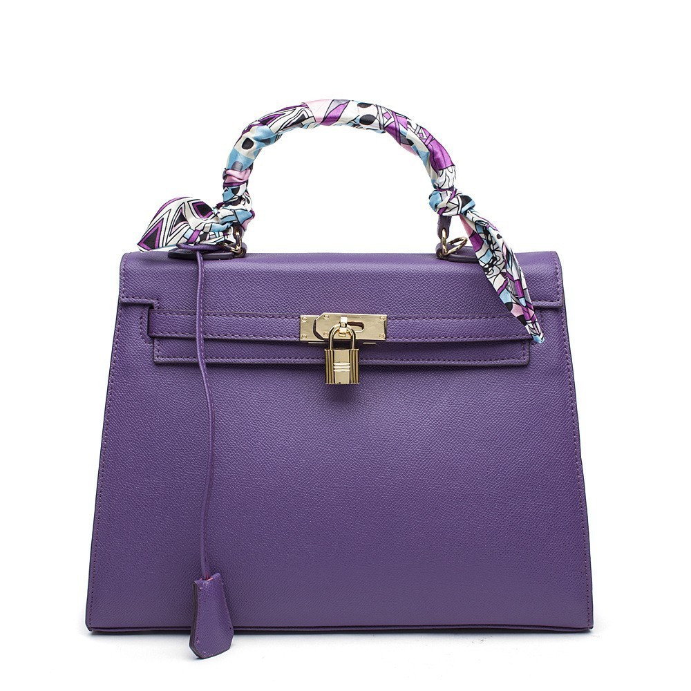 Capucine  Sac à Main Cartable en Vrai Cuir de Vache Violet 75164