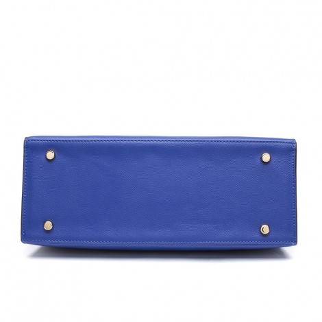 Rosaire « Capucine » Padlock Epsom Leather Top Handle Bag in Blue Color 75165