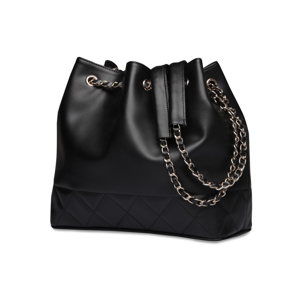 Rosaire « Brielle » Drawstring Bucket Bag made of Cowhide Leather in Black Color 75105