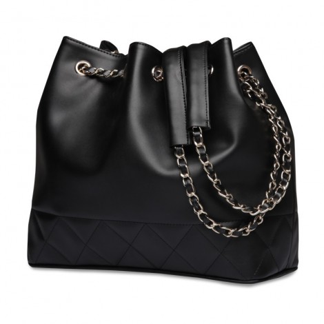 Rosaire « Brielle » Drawstring Bucket Bag made of Cowhide Leather in Black Color 75105