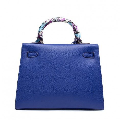 Rosaire « Capucine » Padlock Epsom Leather Top Handle Bag in Blue Color 75165