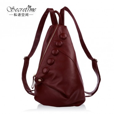 Genuine Leather Backpack Bag Dark Red 75622