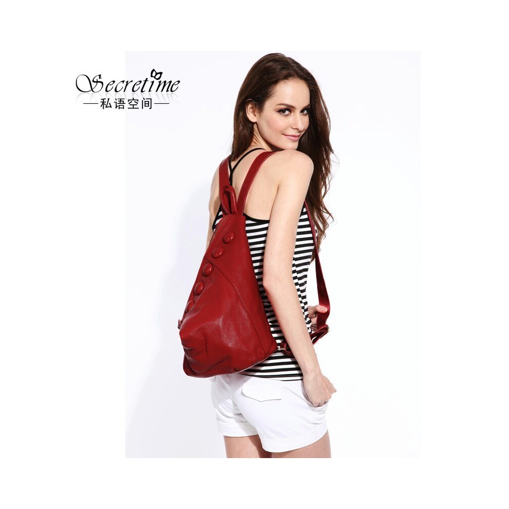 Genuine Leather Backpack Bag Red 75622