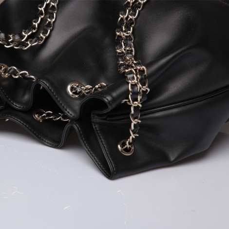 Rosaire « Brielle » Drawstring Bucket Bag made of Cowhide Leather in Black Color 75105