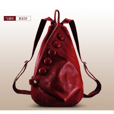 Genuine Leather Backpack Bag Red 75627