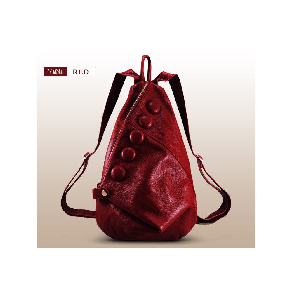 Genuine Leather Backpack Bag Red 75627