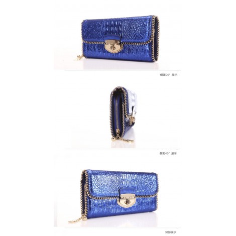 Genuine cowhide Leather Wallet Blue 65117