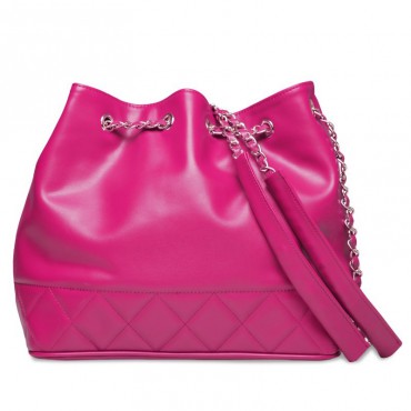 Rosaire « Brielle » Drawstring Bucket Bag made of Cowhide Leather in Hot Pink Color 75105