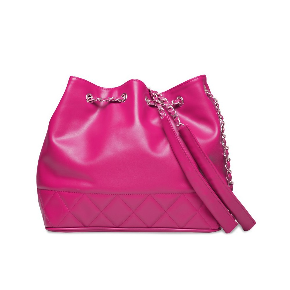 Rosaire « Brielle » Drawstring Bucket Bag made of Cowhide Leather in Hot Pink Color 75105