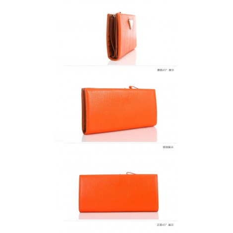 Genuine cowhide Leather Wallet Orange 65121