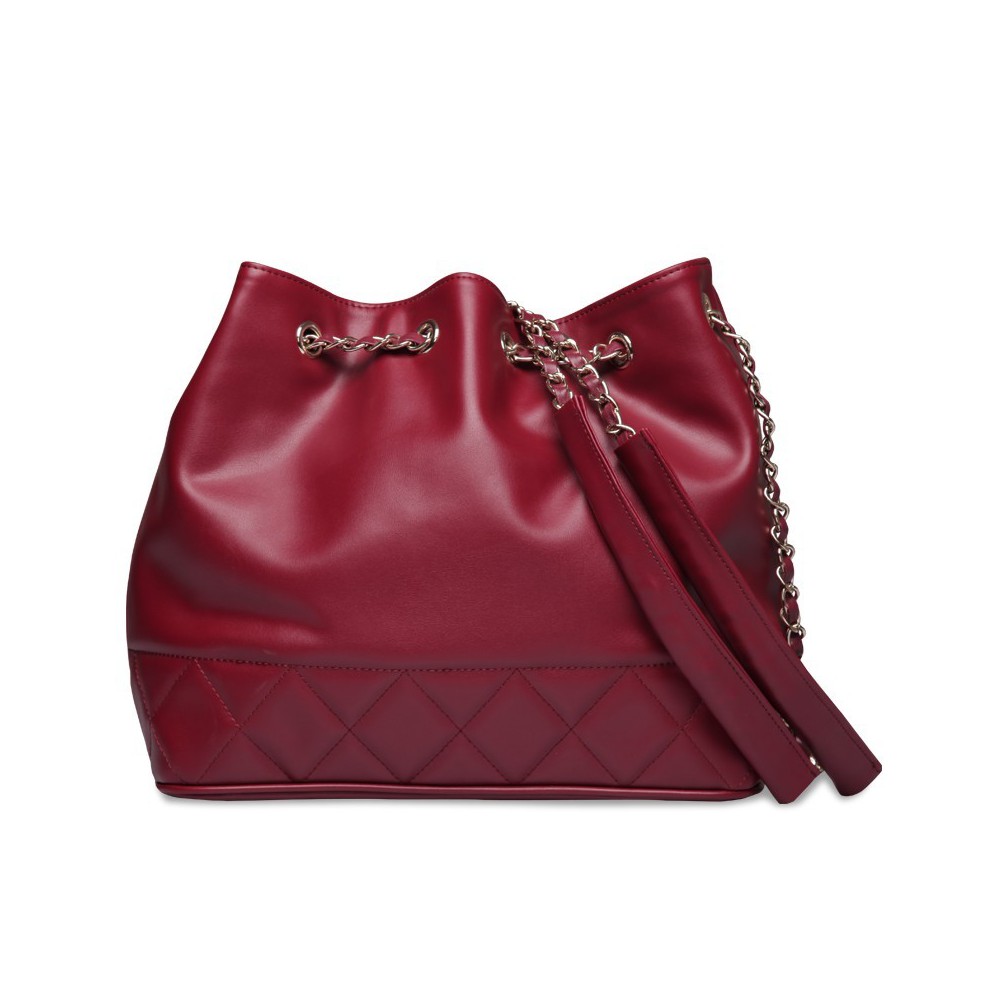 Rosaire « Brielle » Drawstring Bucket Bag made of Cowhide Leather in Red Color 75105