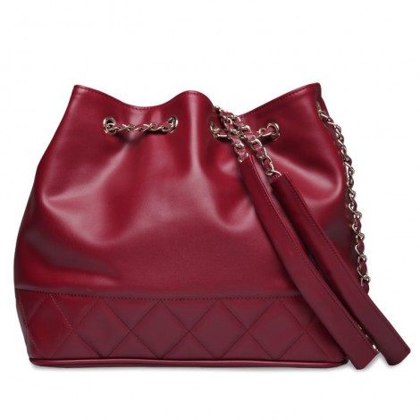 Rosaire « Brielle » Drawstring Bucket Bag made of Cowhide Leather in Red Color 75105