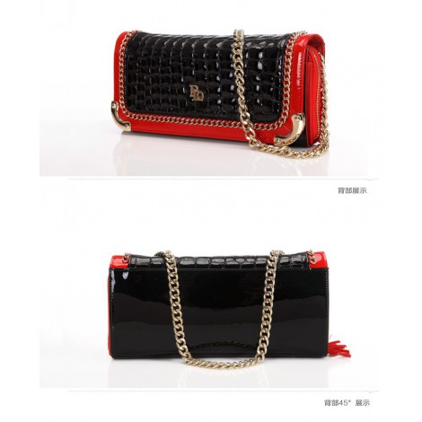 Genuine Leather Shoulder Bag Black Red 75638