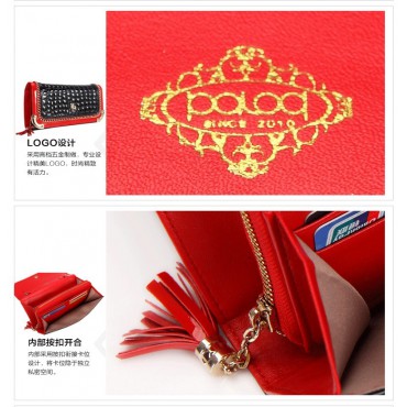 Genuine Leather Shoulder Bag Black Red 75638