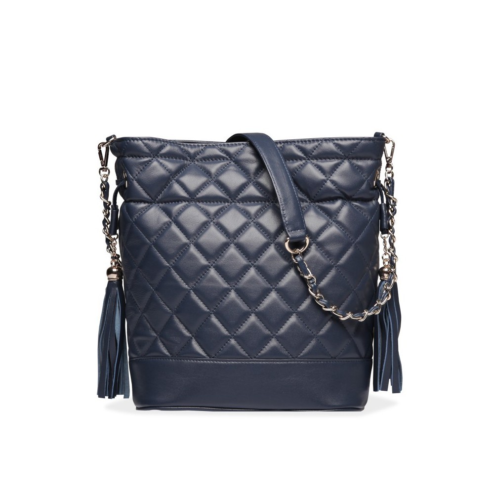 Chevron Genuine Leather Crossbody Bag Dark Blue 75106