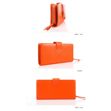 Genuine cowhide Leather Wallet Orange 65125