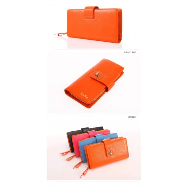 Genuine cowhide Leather Wallet Orange 65125