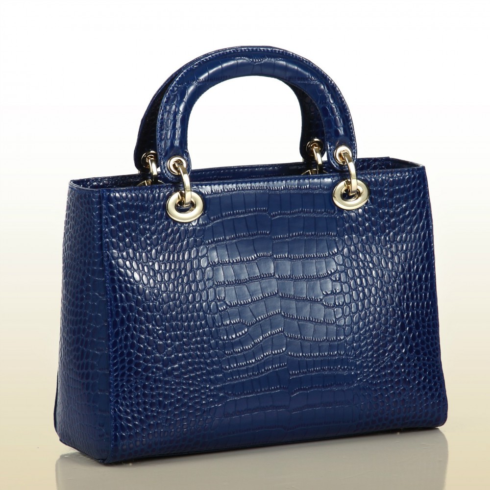 Genuine Leather Tote Bag Dark Blue 75644