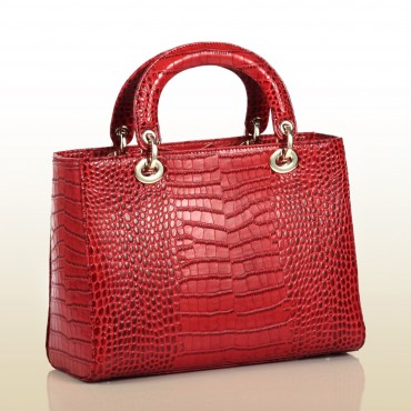 Genuine Leather Tote Bag Red 75644