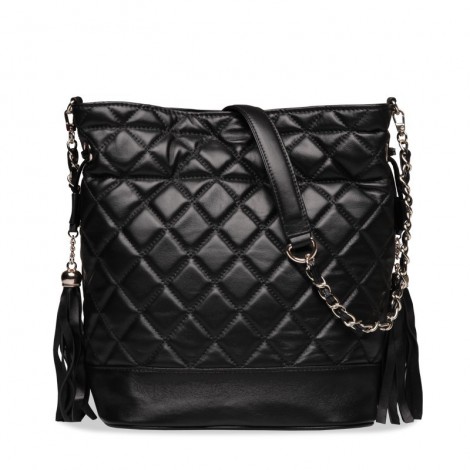 Chevron Genuine Leather Crossbody Bag Black 75106