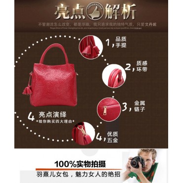 Genuine Leather Tote Bag Red 75669