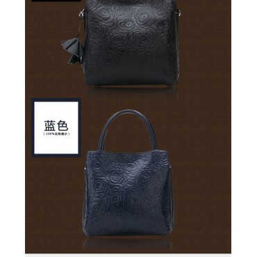 Genuine Leather Tote Bag Dark Blue 75669