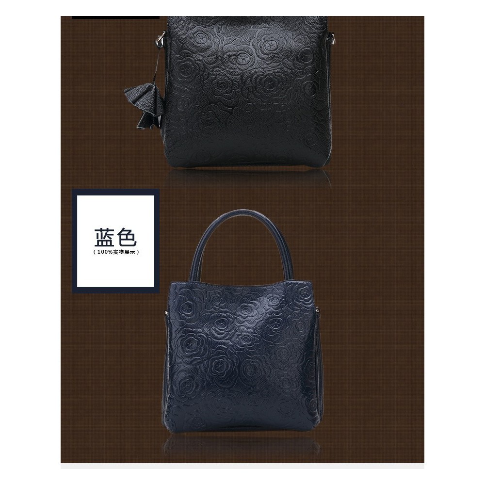 Genuine Leather Tote Bag Dark Blue 75669