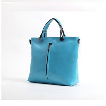 Genuine Leather Tote Bag Blue 75683