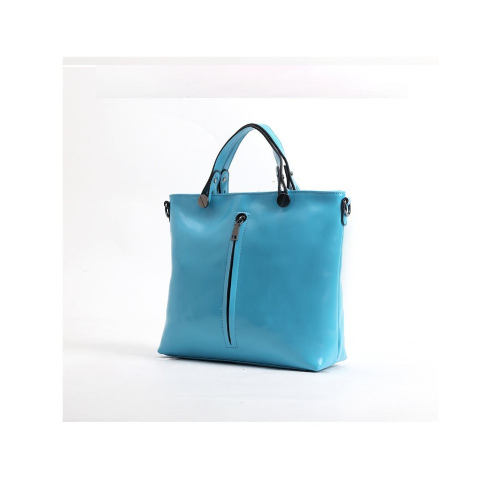 Genuine Leather Tote Bag Blue 75683