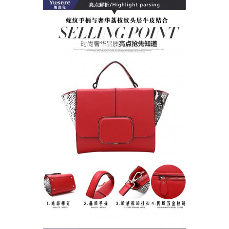 Genuine Leather Tote Bag Red 75667
