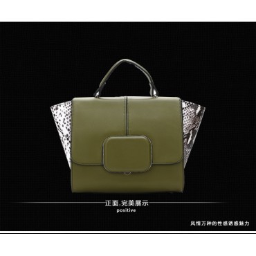 Genuine Leather Tote Bag Dark Green 75667