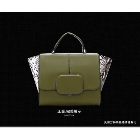 Genuine Leather Tote Bag Dark Green 75667