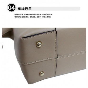 Genuine Leather Tote Bag Khaki 75674