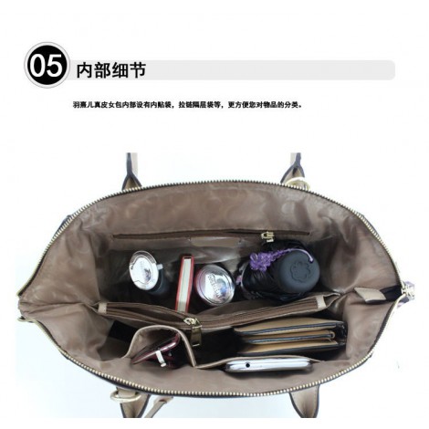 Genuine Leather Tote Bag Khaki 75674
